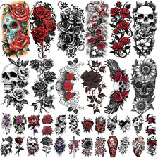 77 Tatuaggi Temporanei Fiori E Teschi per Donne Uomini, 17 Gotici Mezzo Braccio 