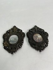 2 Cornici ottone scuro Antico epoca stile Barocco con cornice legno 9 x 12