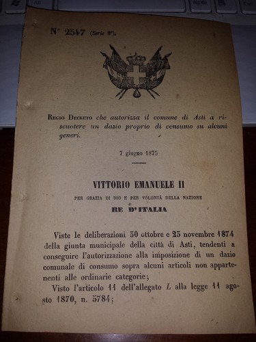 Regio decreto 1875 - 1875, asti