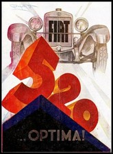 PUBBLICITA' 1928 AUTO FIAT 520 OPTIMA TORINO PROSPETTIVA FUTURISMO P. CODOGNATO 