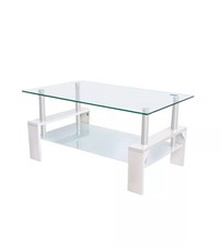 TAVOLINO DA SOGGIORNO "ALVA" BIANCO CON TOP IN VETRO TEMPERATO 100X60X45 CM