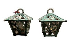 ? Coppia Lampade Lanterna Esterno Ceramica Vietri Traforato Mano Coralli Pesci