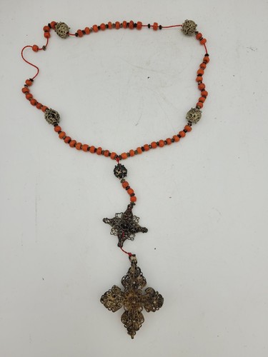 Antico rosario con corallo - , e