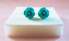 Orecchini Donna a lobo in Argento 925 con Rosa in resina Turchese 12 mm