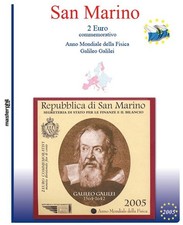 2 EURO in Folder SAN MARINO- 2 EURO 2005 Galileo Galilei – Anno della fisica