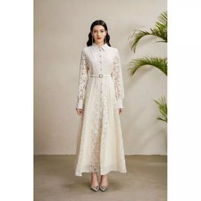 Abito Lungo Albicocca In Pizzo