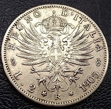 MONETA REGNO V. E. III 2 LIRE 1905,AQUILA SABAUDA,COMUNE,AG 9,91 GR,CONS. QBB BB
