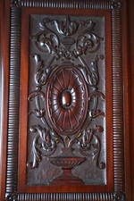 Vintage Hand Carved Mahogany Wood Panel Botanical Cabinet Decorative