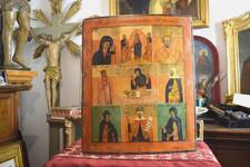 Icona russa antica pluripartita Discesa agli inferi Anastasis e Pietà XVIII sec