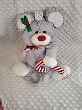 Vintage Puffalump Christmas Mouse Nylon Plush Gray Candy Cane Fisher Price 1987