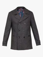 TED BAKER Pavone Lana Grigliato Grigio Doppiopetto NUOVO SENZA ETICHETTE Uomo 3 Medium