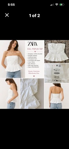 Top zara bianco senza spalline - top,