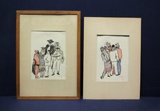 DUE QUADRI DISEGNI PANTONE E. Botta MASCHERE VENEZIANE 1965 DESIGN EPOCA DIPINTO