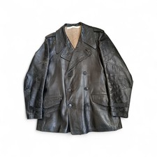 Vintage 30s 40s Italian Army Goatskin Leather Double Breasted Tanker Jacket Coat