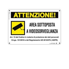 Cartello in Alluminio Area sottoposta a videosorveglianza 18x12 cm (2 pezzi)