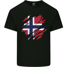 T-Shirt Bambini Bandiera Norvegia Strappata Giornata Norvegese Calcio