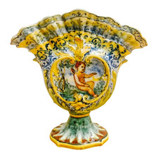 Antico vaso tulipiere in maiolica italiana XIX secolo di Angelo Minghetti