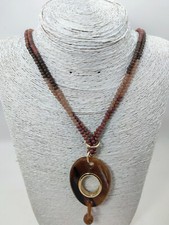 Collana Donna Trend Perline maculate 4mm + ciondolo in resina 10 cm Elegante