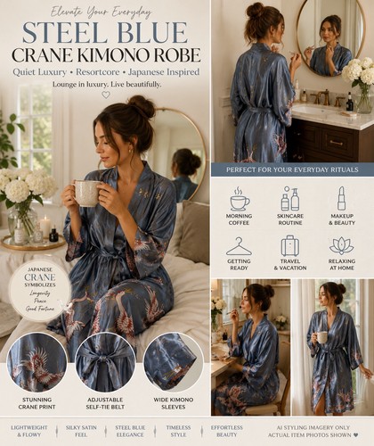 Accappatoio kimono gru blu