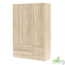 KIT ARMADIO 3 ANTE 4 CASSETTI 135X52X200H CM CAMERA DA LETTO LEGNO ROVERE