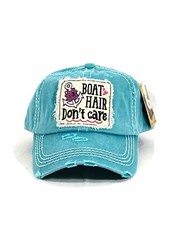 BOAT HAIR DON’T CARE Embroidery Factory Distressed Baseball Cap Vintage Blue Hat