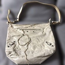 Borsa a tracolla originale BALENCIAGA The Day borsa a mano pelle frange bianca donna
