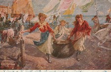 1932 Il bucato in famiglia artista L. Bazzaro Cartolina illustrata