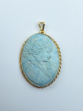 ciondolo Cammeo Pasta Di Turchese  e Argento 925  Oro Giallo Cameo Turchese 