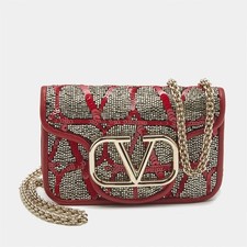 Borsa Valentino rossa con perline e paillettes micro loco catena