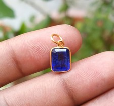 Ciondolo in oro zaffiro blu, ciondolo in oro massiccio 18 kt fatto a mano pendente dipinto in oro