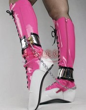 Scarpe stivali donna balletto vernice catene metallo stringate danza metà polpaccio taglie forti 46