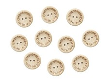 10 BOTTONI IN LEGNO ARTIGIANALI CON SCRITTA "HANDMADE WITH LOVE" VARIE MISURE