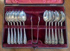 Cofanetto 12 Cucchiai Tè e Pinza Zucchero Epoca Vittoriana Italian Pattern c1870