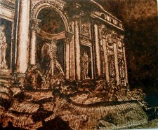 FONTANA DI TREVI QUADRO  ARTIGIANALE PIROGRAFIA SU FAESITE RICICLATA cm 20x23,5