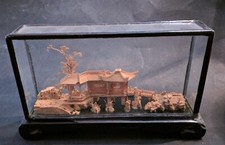 Vintage diorama in sughero teca in vetro base in legno cm 18x9,5x4