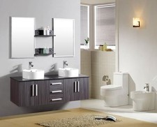 MOBILE BAGNO DOPPIO LAVABO COMPLETO PENSILE 150CM WENGE CON SPECCHIO E RUBINETTO