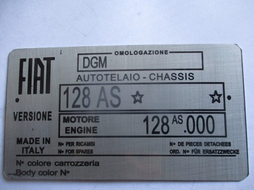 Targa plate tipo fiat - tipo, 128