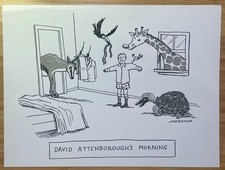 Cartone animato originale New Yorker "David Attenborough's Morning" di Joe Dator 