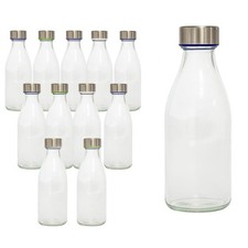 Set 12 Bottiglie Vetro Trasparente 1000 ml Tappo a Vite Ermetico Design 5506F