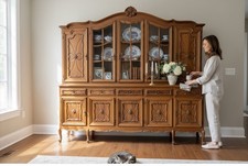 Credenza Libreria, Sala Da Pranzo antica in noce massello intagliato misure:
