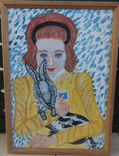 Guazzo Ritratto Donna Coniglio Arte Naif Trash Arte Peter Rosa Nerd Arte