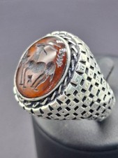 Eccellente anello placcato argento con intaglio uccellino corniola arte romana