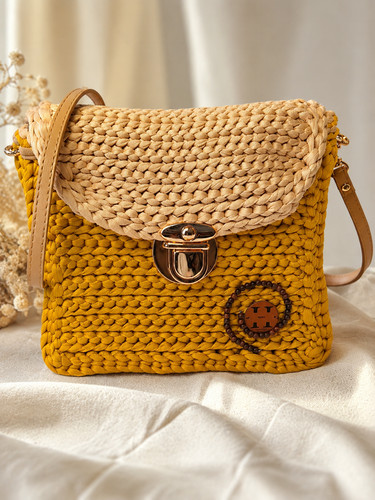 Borsa uncinetto senape beige - uncinetto,