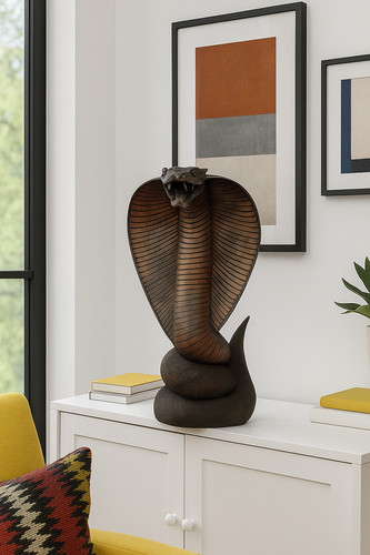 Statua cobra legno teak - cobra,