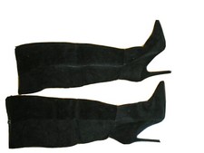 Primark Suede Thigh High Black Boot Size 41 7uk  stivali alti tacchi a spillo