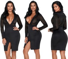 Abito nudo Scollo aderente Spacco Ballo Cerimonia Cocktail Party Striped Dress S