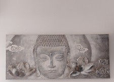 Grande quadro Buddah 150x65 3D dipinto a mano grigio argento