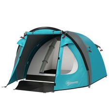 Outsunny Tenda da Campeggio 3 Posti Impermeabile con Camera e Veranda Azzurro