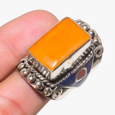 Anello in pietra preziosa lapislazzuli corallo giallo gioielli boho fatti a m...
