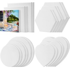 24 Pieces Stretched Canvas for Painting Bulk Blank Canvas Board, Square Round...